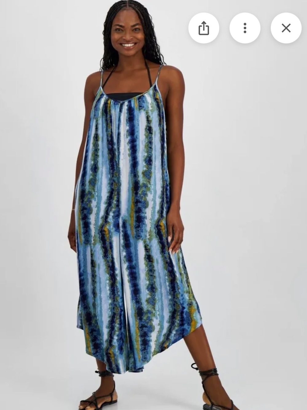 J Valdi NWT L Blue Scoop Neck TYE DYE Jumpsuit boho vibe POCKETS Cover-Up